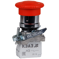 Кнопка КМЕ5602мФС-красный-0но+2нз-гриб-фикс-IP65- | код 248264 | КЭАЗ